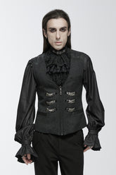 Black Sleeveless Buckle-up Loops Zip Men's Gothic Vest